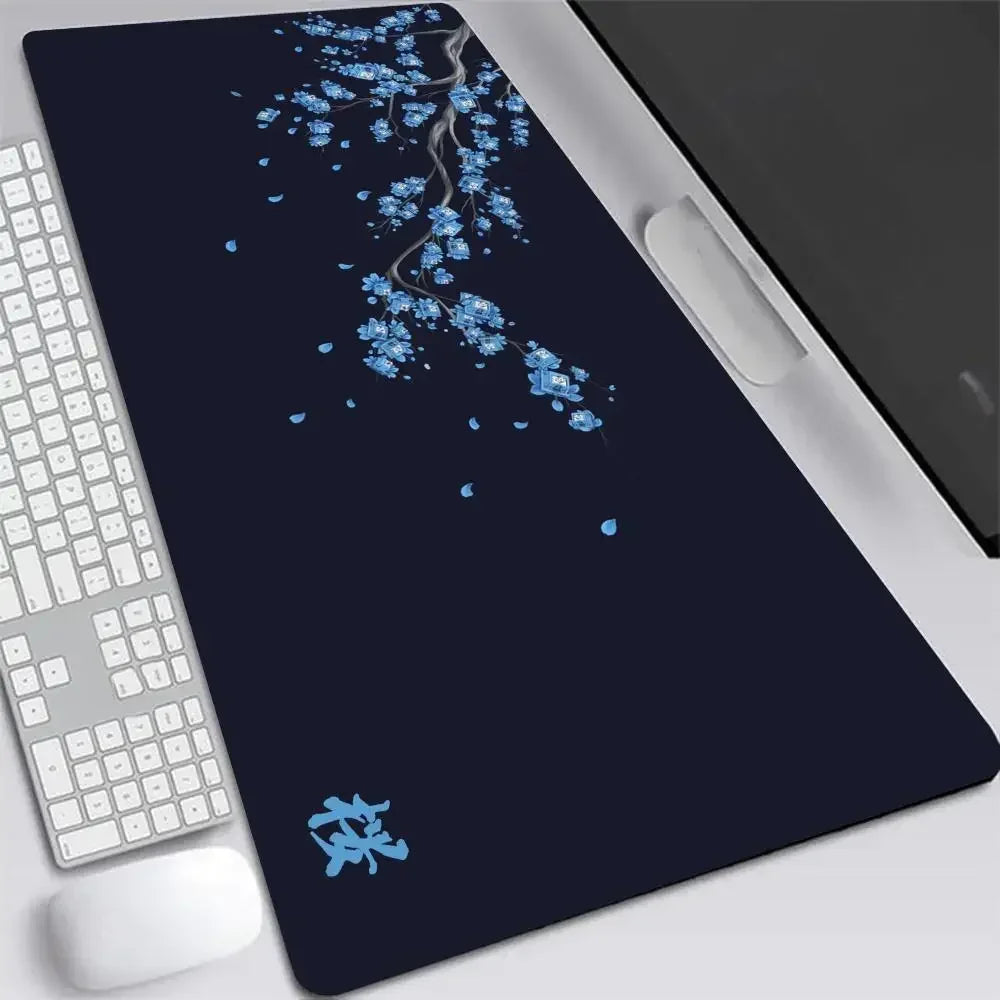 Sakura Anime XXL Gaming Desk Mat – Gray Cherry Blossom Keyboard Pad