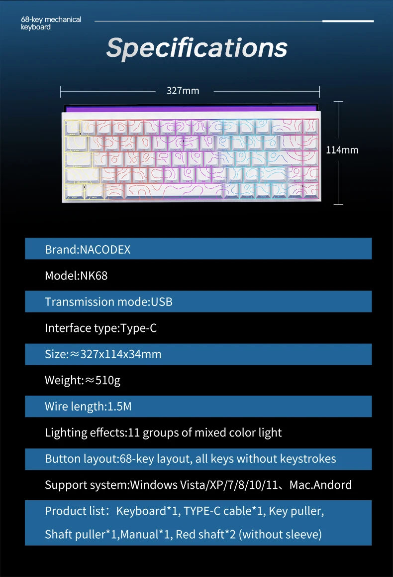 NK68 Terrain Keyboard: RGB Light Bar Mechanical Edition