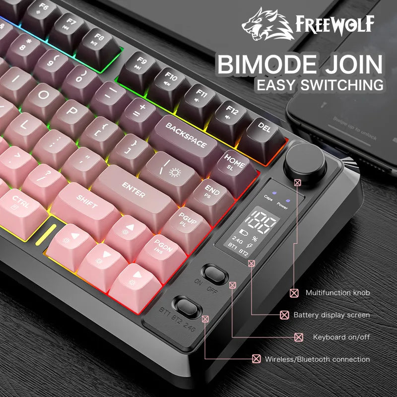 FREEWOLF M75 Compact 75% Mechanical Keyboard | RGB Backlit & OLED Control
