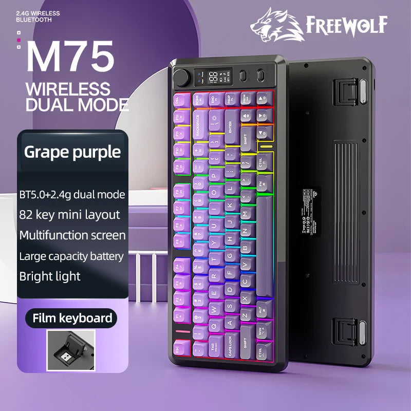 FREEWOLF M75 Compact 75% Mechanical Keyboard | RGB Backlit & OLED Control