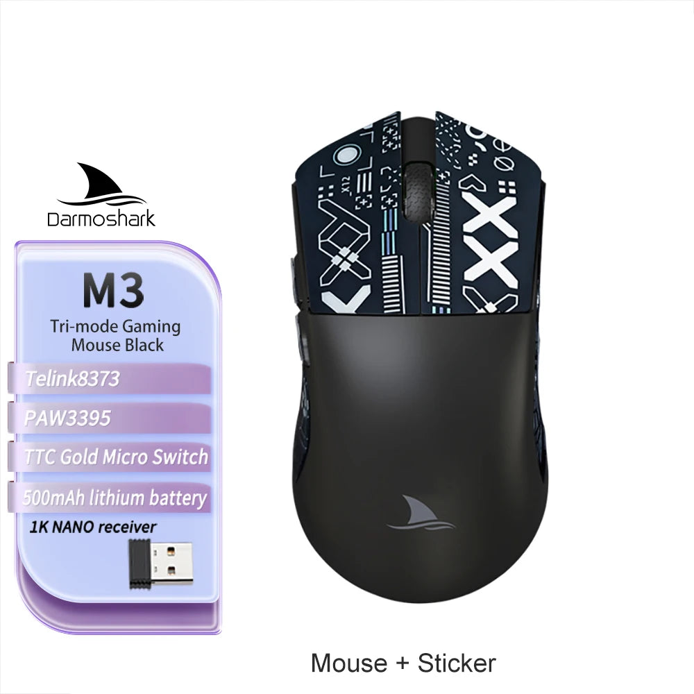 Darmoshark M3 V2 Double 8K: PAW3395 Sensor | 26K DPI Tri-Mode Mouse