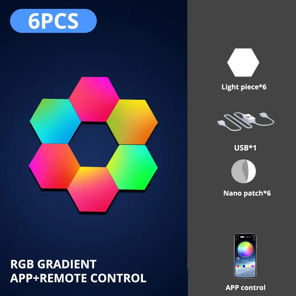 RGB Smart Hexagon Lamps: Music Rhythm Sync & App-Controlled Ambient Light