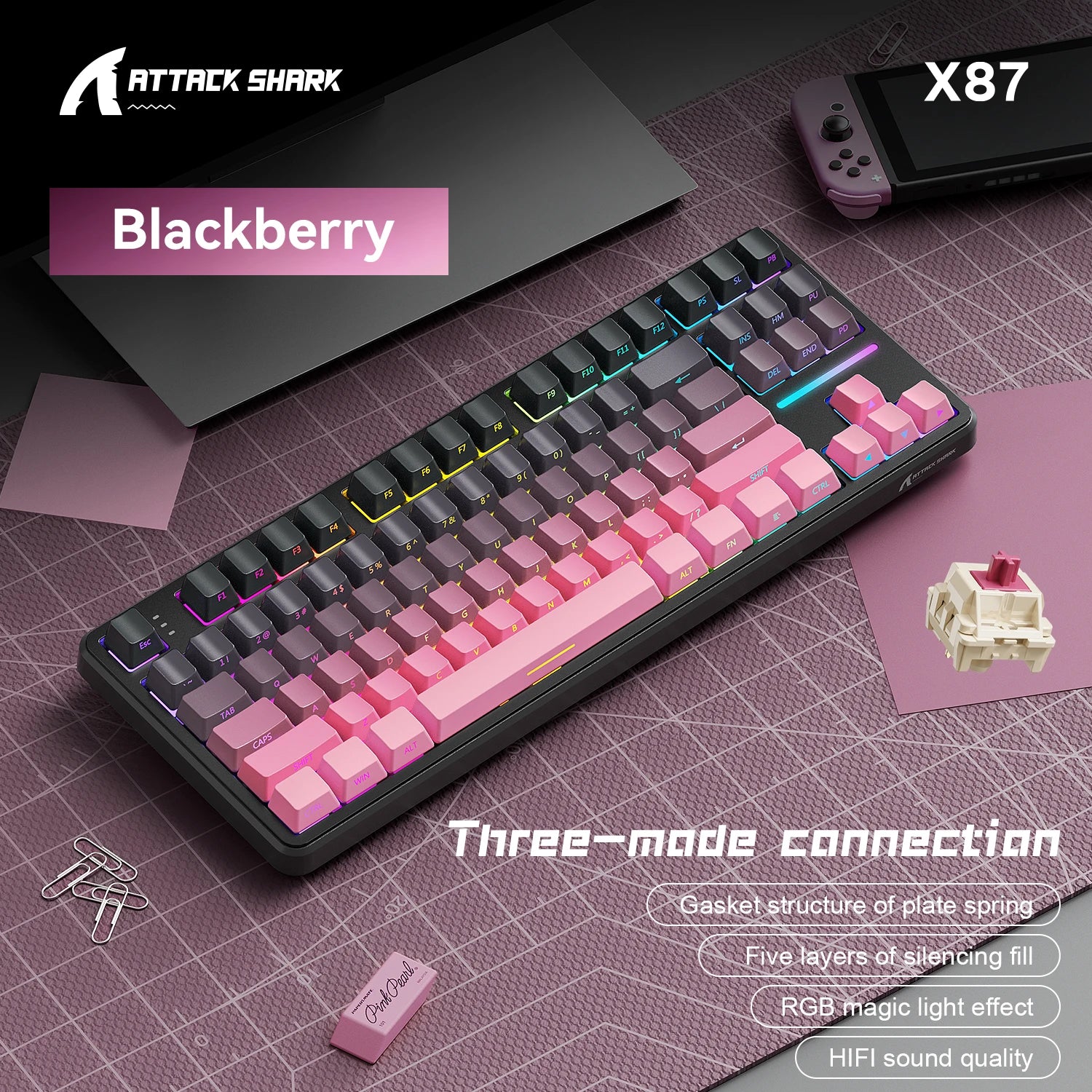 Attack Shark Keyboard X87: Tri-Mode Side-Lit Mechanical