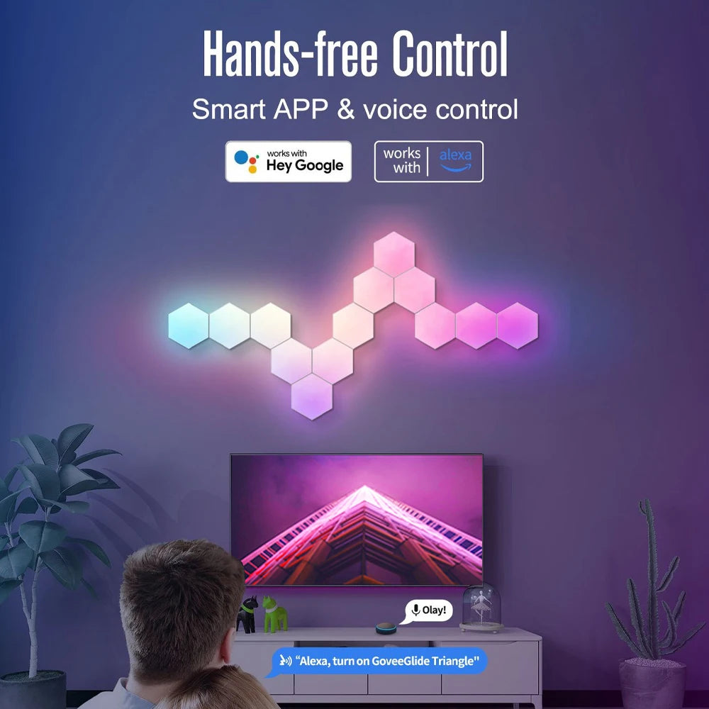 RGB Smart Hexagon Lamps: Music Rhythm Sync & App-Controlled Ambient Light