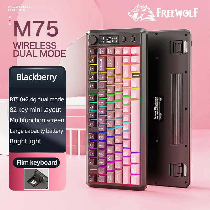 FREEWOLF M75 Compact 75% Mechanical Keyboard | RGB Backlit & OLED Control