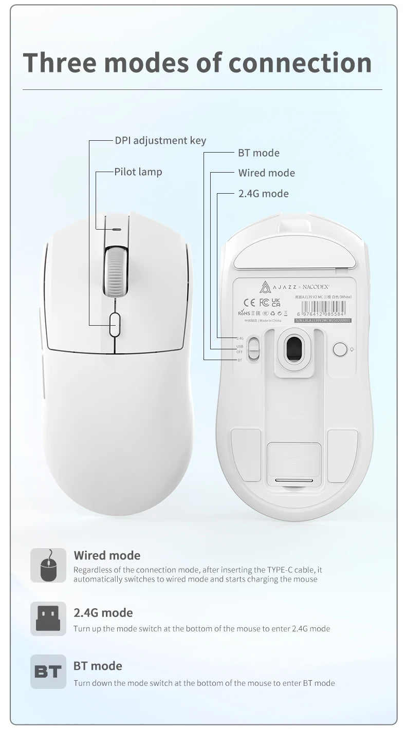 AJ139 V2 Performance: Superlight Wireless Gaming Mouse (12K DPI)