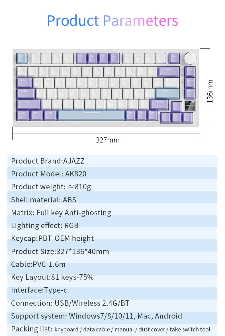 Ajazz AK820 Pro: 75% Mechanical Keyboard with TFT Smart Display