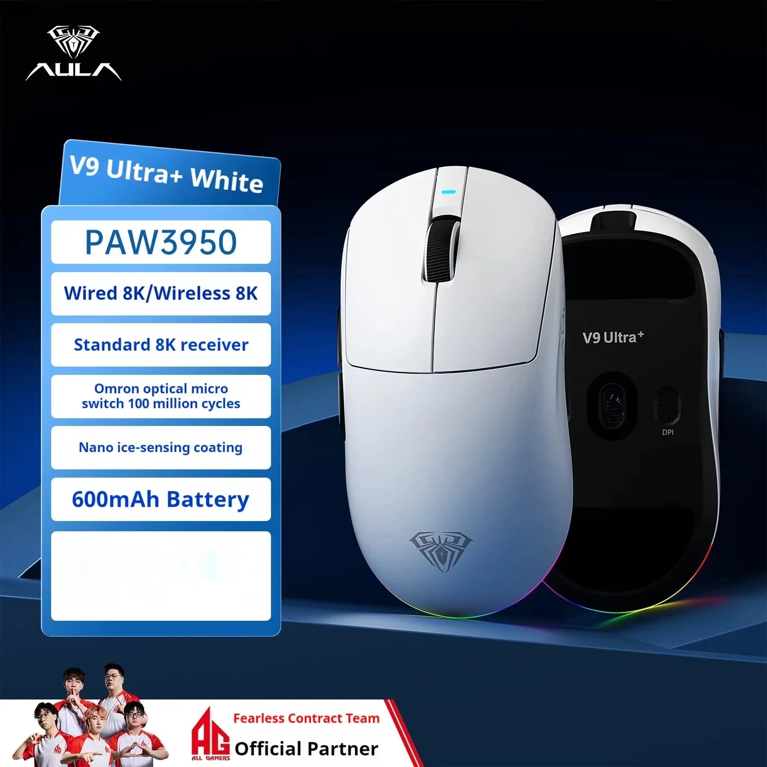 AULA V9+ Tri-Mode Wireless Mouse – Pro E-sports Performance Series