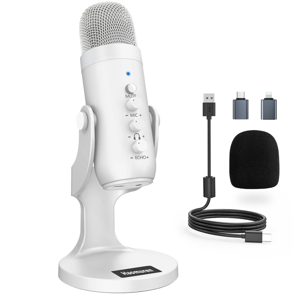 Haomuren White Series – Professional USB Studio Mic for Content Creators