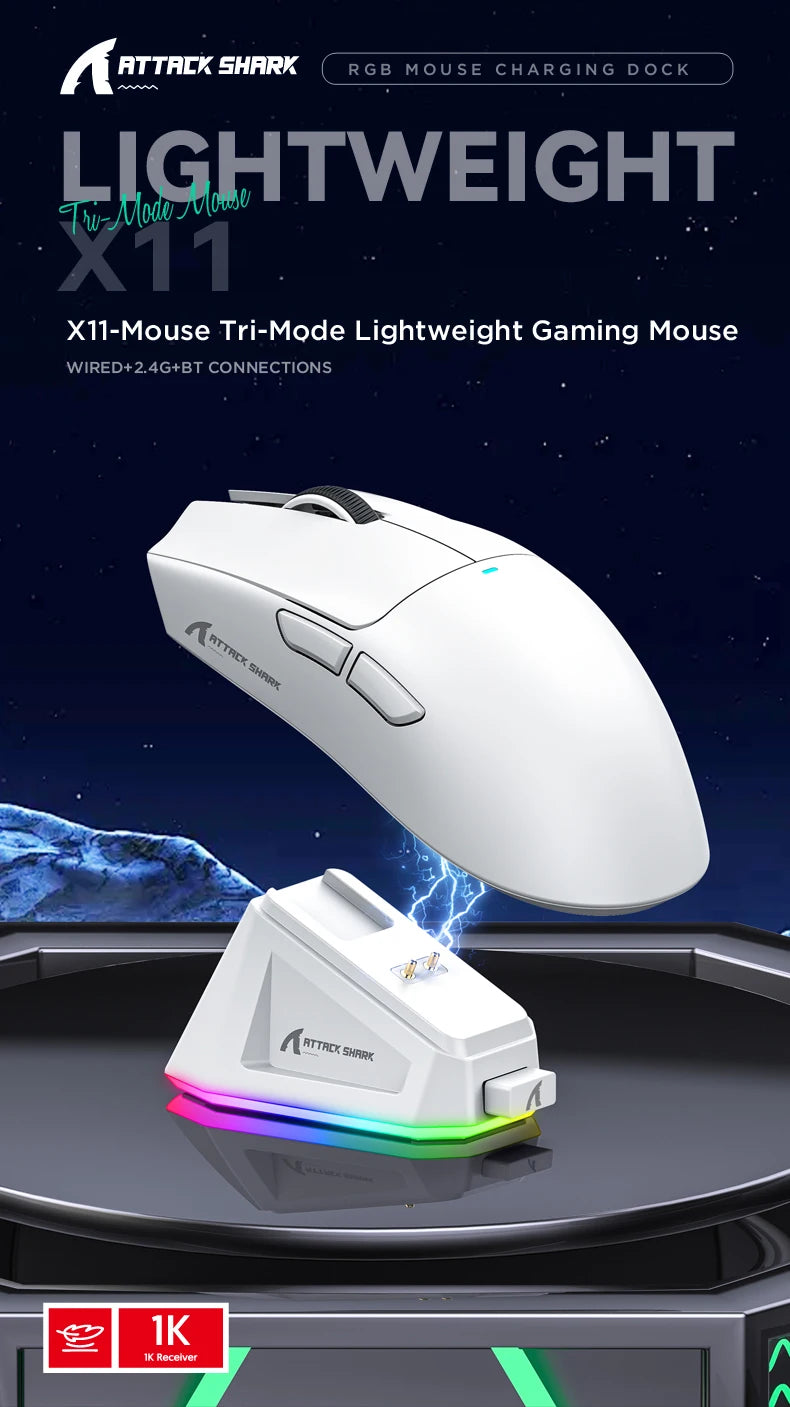 Attack Shark X11 – Wireless Gaming Mouse Series | 1K Hz & RGB Docking